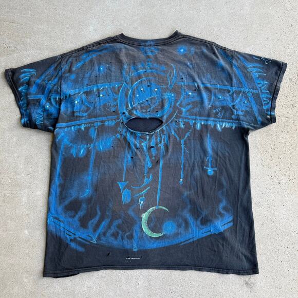 Vintage Liquid Blue Wolf Moon All Over Print 2001 T-Shirt XL Distressed Thrashed - Picture 2 of 9